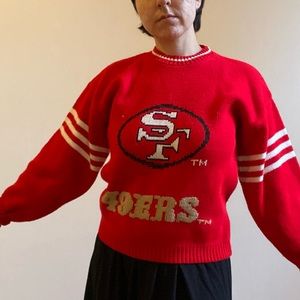 Vintage 49ers knit sweater, 80s retro Super Bowl Forty Niners